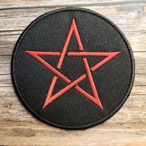 Red Occult Pentagram Witchy Embroidered Iron on Patch